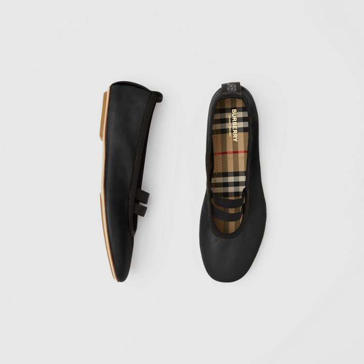 Burberry Burberry Logo Detail Lambskin Ballerinas, Size: 36, Black