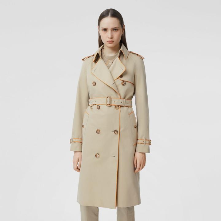 Burberry Burberry Piped Cotton Gabardine Trench Coat, Size: 0, Yellow