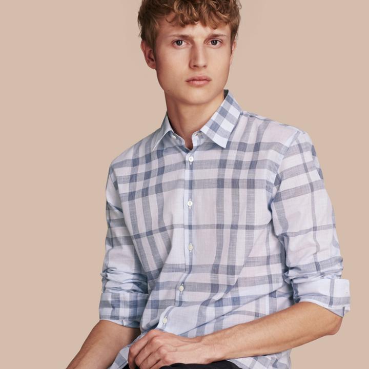 Burberry Burberry Check Cotton Chambray Shirt, Blue