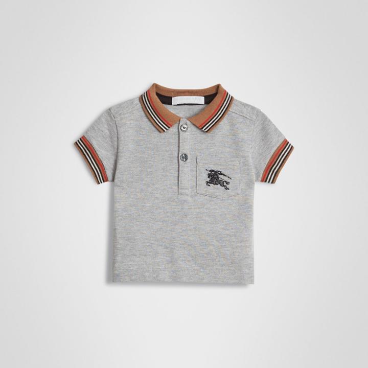 Burberry Burberry Childrens Icon Stripe Detail Cotton Polo Shirt, Size: 12m, Grey