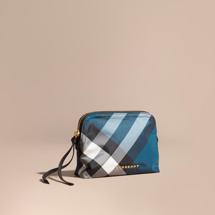 Burberry Burberry Medium Zip-top Check Technical Pouch, Blue