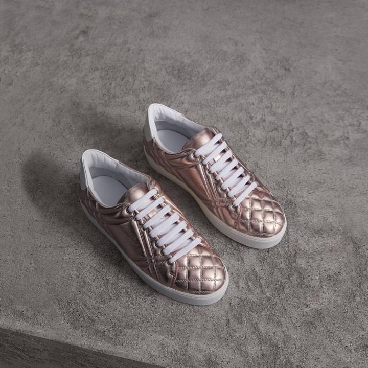 Burberry Burberry Metallic Check-quilted Leather Sneakers, Size: 40, Beige