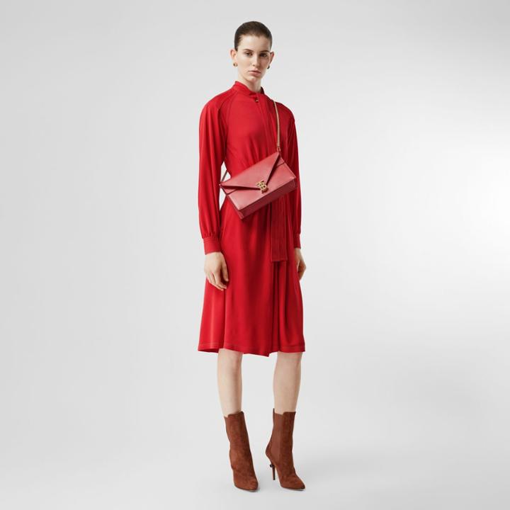 Burberry Burberry Topstitch Detail Jersey Tie-neck Dress, Size: 00, Red