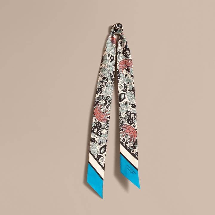Burberry Burberry Beasts Print Silk Slim Scarf, Blue