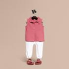 Burberry Burberry Stretch Cotton Polo Shirt With Check Sleeves, Size: 2y, Red