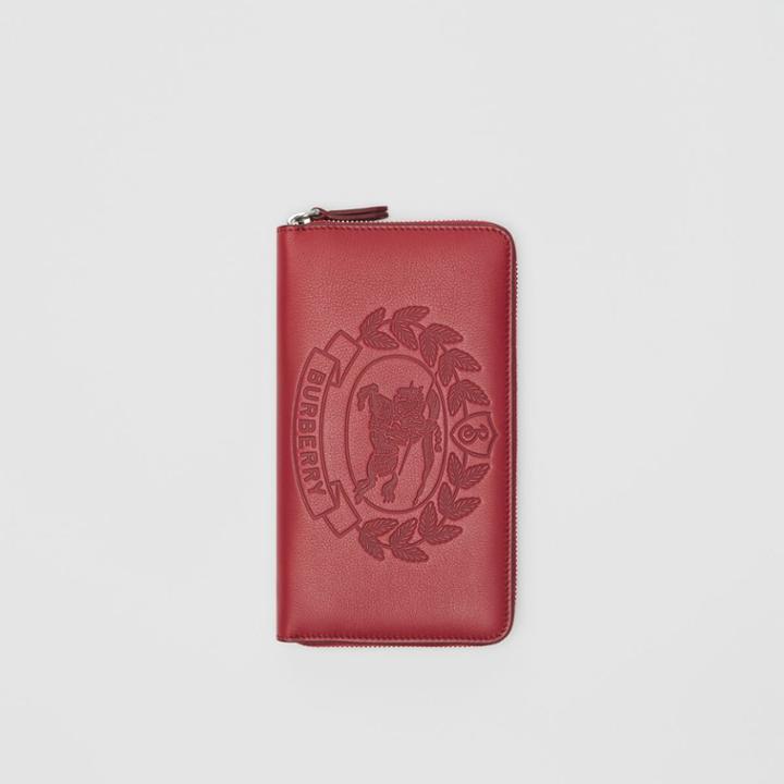 Burberry Burberry Embossed Crest Leather Ziparound Wallet, Red