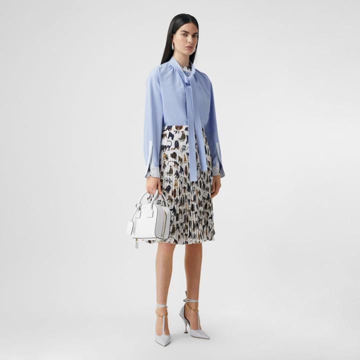 Burberry Burberry Cotton Oxford Oversized Tie-neck Shirt, Size: 04, Blue