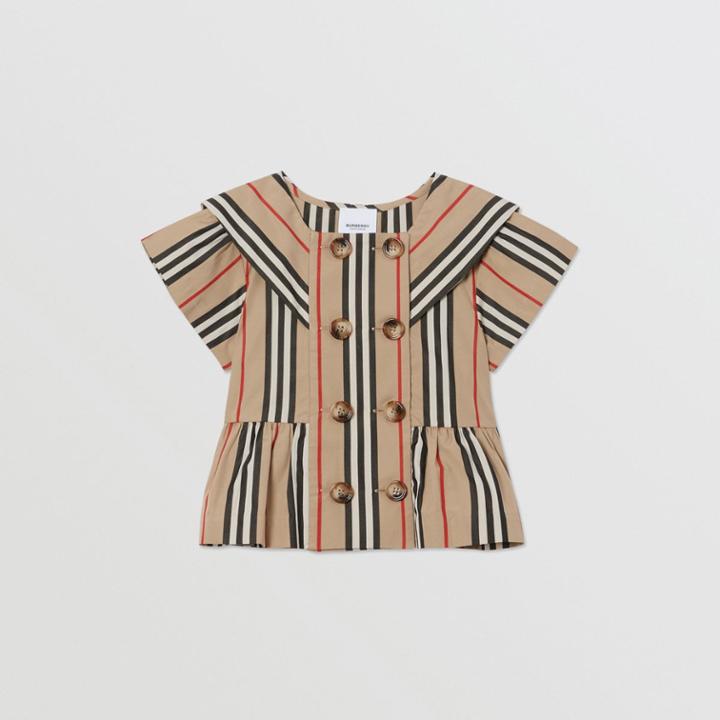 Burberry Burberry Childrens Icon Stripe Cotton Poplin Sailor Top, Size: 14y, Beige