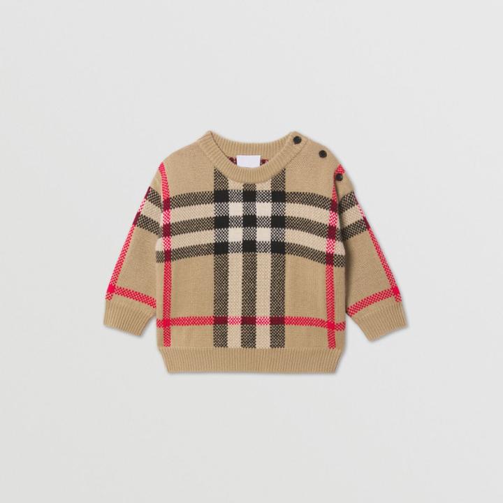 Burberry Burberry Childrens Check Wool Cashmere Jacquard Sweater, Size: 12m