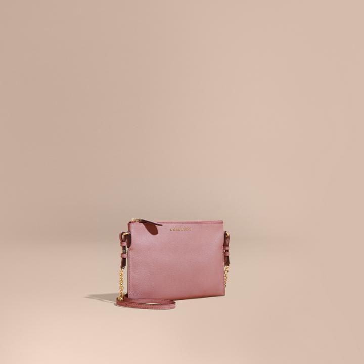 Burberry Burberry Leather Clutch Bag With Check Lining, Pink