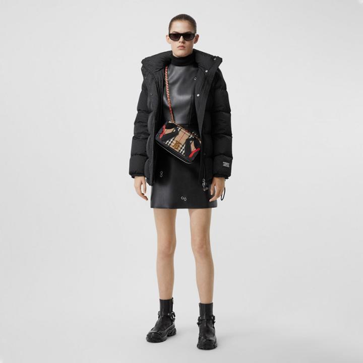 Burberry Burberry Detachable Hood Monogram Econyl Puffer Jacket, Size: S, Black