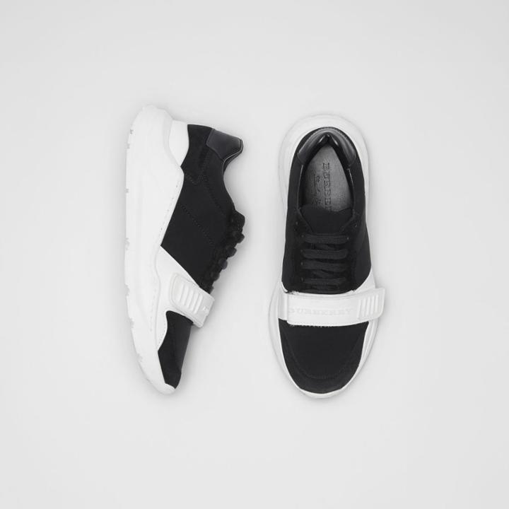 Burberry Burberry Suede, Neoprene And Leather Sneakers, Size: 37, Black