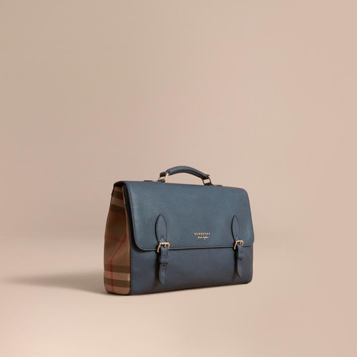 Burberry Burberry Leather And House Check Satchel, Blue