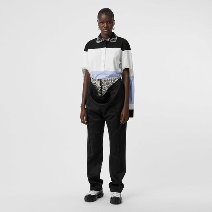 Burberry Burberry Crystal And Cut-out Detail Cotton Oversized Polo Shirt, Black