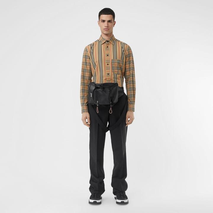 Burberry Burberry Classic Fit Patchwork Cotton Poplin Shirt, Beige