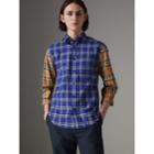 Burberry Burberry Contrast Check Cotton Shirt, Size: M, Blue