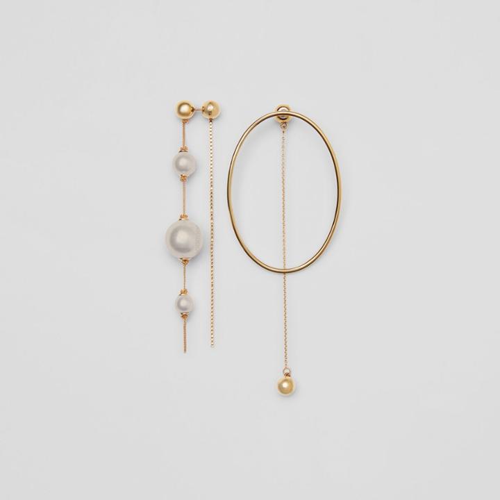 Burberry Burberry Faux Pearl And Oval Gold-plated Drop Earrings, Yellow