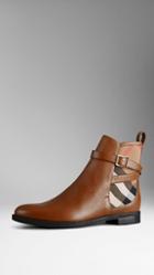 Burberry House Check Leather Ankle Boots