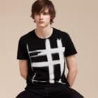 Burberry Burberry Brushstroke Check Print Cotton T-shirt, Size: M, Black