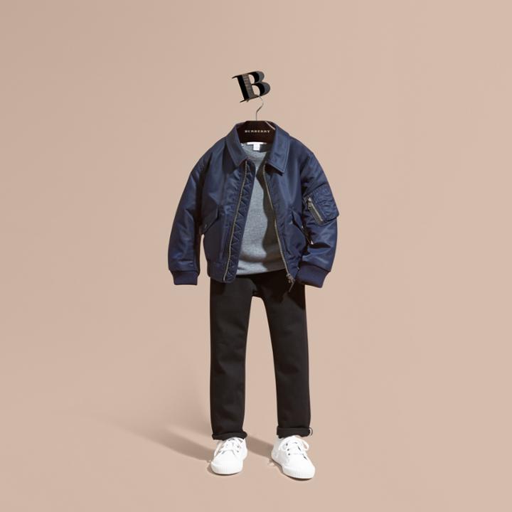 Burberry Burberry Nylon And Check Wool Cashmere Bomber Jacket, Size: 12y, Blue