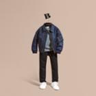 Burberry Burberry Nylon And Check Wool Cashmere Bomber Jacket, Size: 12y, Blue