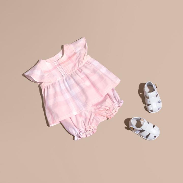 Burberry Burberry Check Cotton Pin Pleat Top And Bloomers, Size: 6m, Pink