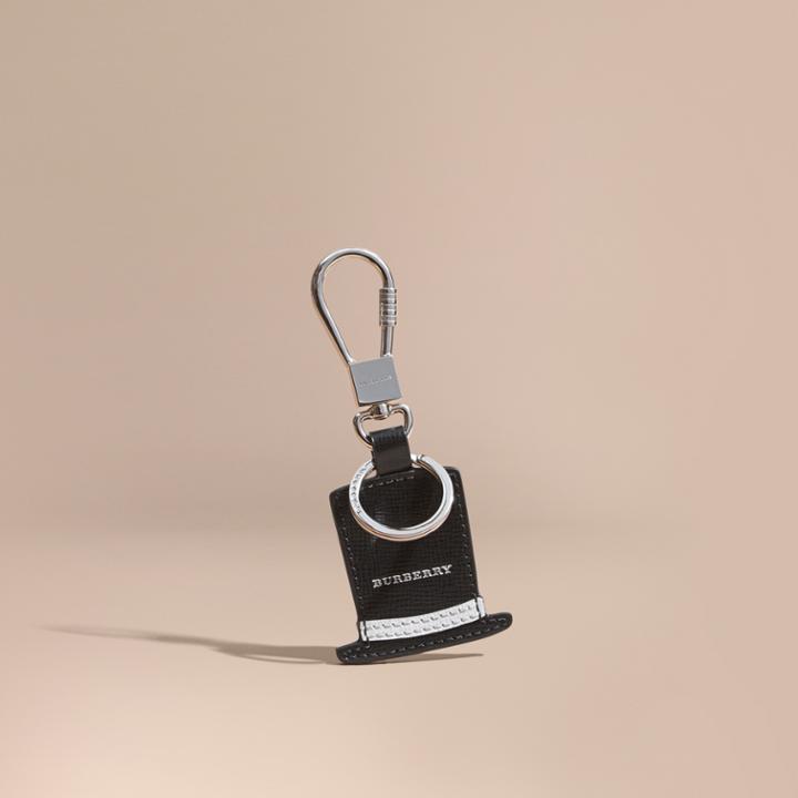 Burberry Burberry Top Hat Key Ring In Leather, Black