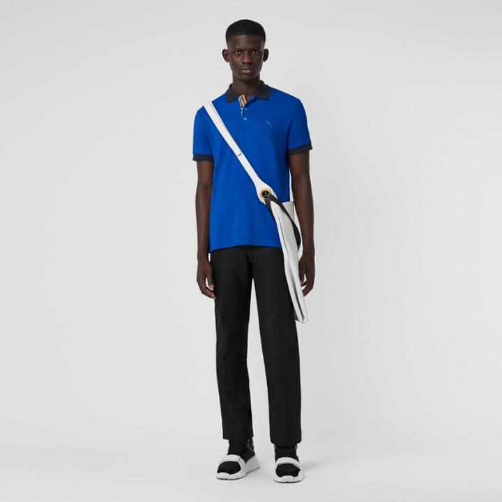 Burberry Burberry Contrast Collar Cotton Polo Shirt, Size: Xs, Blue