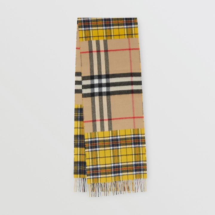 Burberry Burberry Contrast Check Cashmere Merino Wool Jacquard Scarf, Yellow