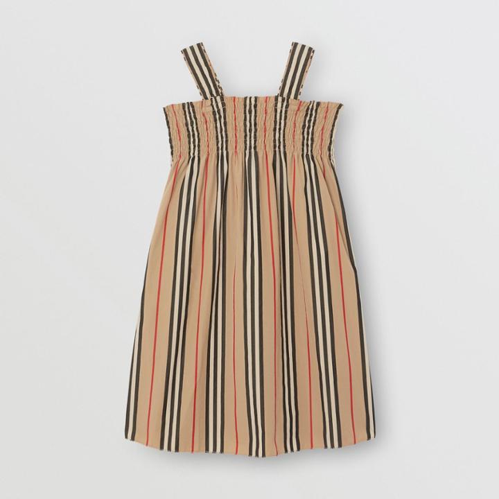 Burberry Burberry Childrens Smocked Icon Stripe Cotton Dress, Size: 6y, Archive Beige