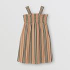 Burberry Burberry Childrens Smocked Icon Stripe Cotton Dress, Size: 6y, Archive Beige