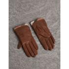 Burberry Burberry Check Trim Leather Touch Screen Gloves, Size: 8, Brown