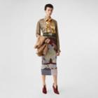 Burberry Burberry Spotted Monkey Print Panel Check Silk Oversized Shirt, Size: 08, Brown