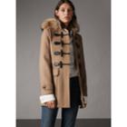 Burberry Burberry Detachable Fur Trim Wool Duffle Coat, Size: 12, Brown