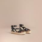 Burberry Burberry Leather And House Check Espadrille Sandals, Size: 37, Black