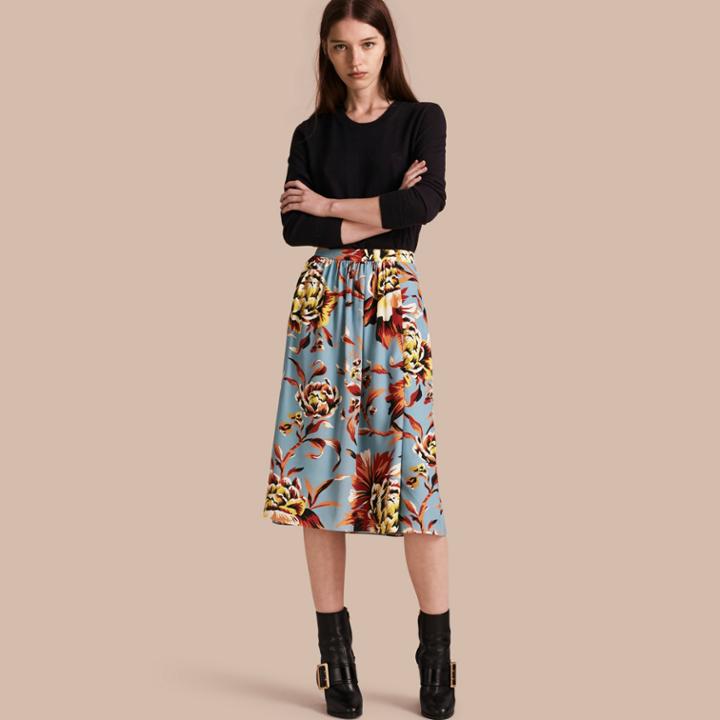 Burberry Burberry Peony Rose Print Silk Skirt, Size: 12, Orange