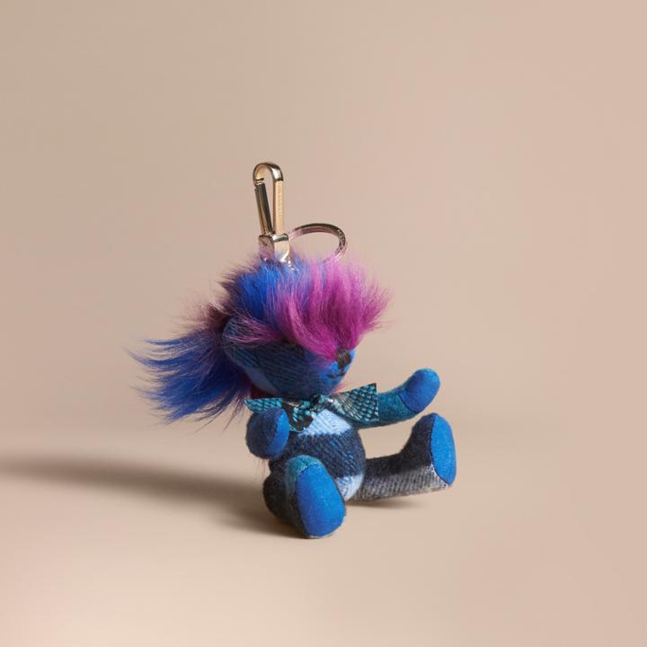 Burberry Burberry Thomas Bear Charm With Rainbow Shearling Trim, Blue
