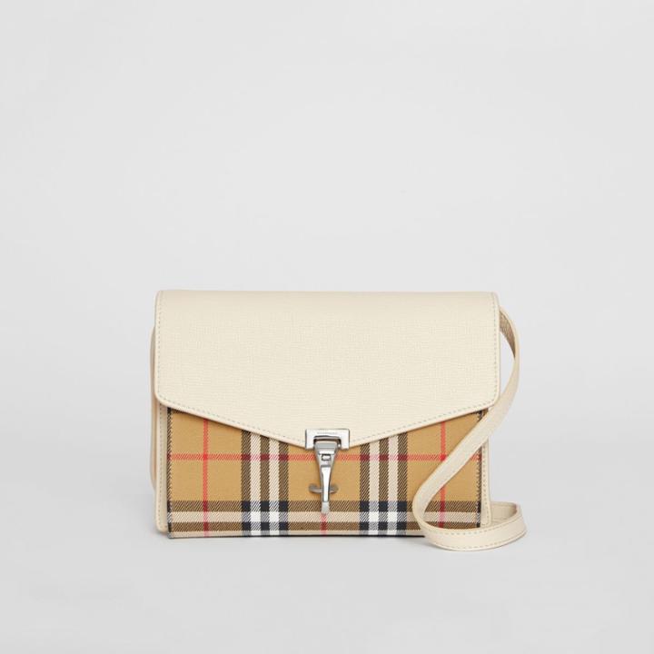 Burberry Burberry Small Vintage Check And Leather Crossbody Bag, Grey