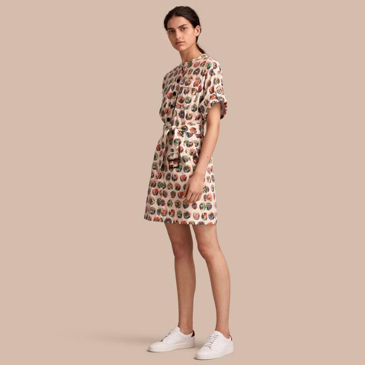 Burberry Burberry Pallas Heads Print Stretch Cotton Shirt Dress, Size: 08, White