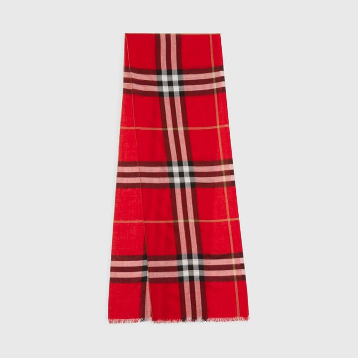 Burberry Burberry Lightweight Check Wool Silk Scarf, Red