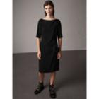 Burberry Burberry Belted Crepe Shift Dress, Size: 10, Black