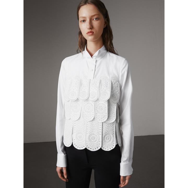 Burberry Burberry Scalloped Tier Embellished Cotton Shirt, Size: 14, White