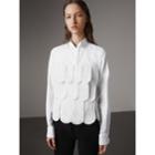 Burberry Burberry Scalloped Tier Embellished Cotton Shirt, Size: 14, White
