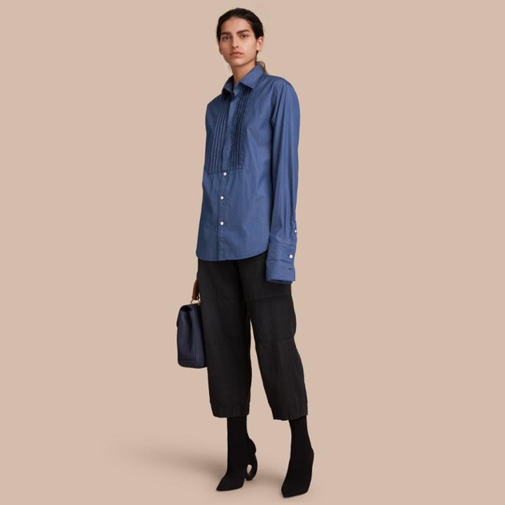Burberry Burberry Unisex Double-cuff Pintuck Bib Cotton Shirt, Size: Xs, Blue