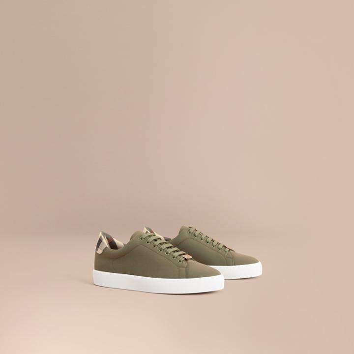 Burberry Burberry Check Detail Cotton Trainers, Size: 37, Green
