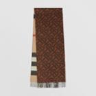 Burberry Burberry Reversible Check And Monogram Cashmere Scarf, Brown