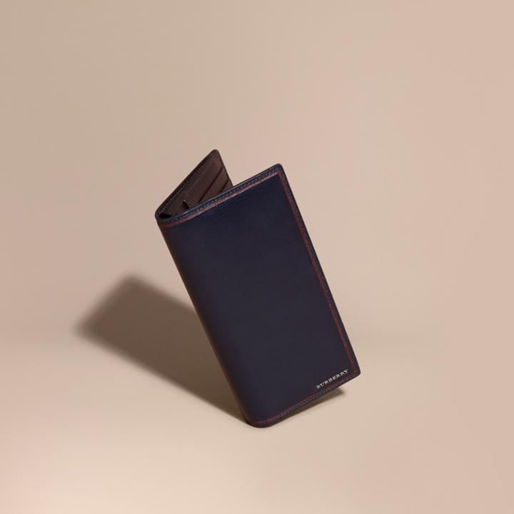 Burberry Burberry Border Detail London Leather Continental Wallet, Blue