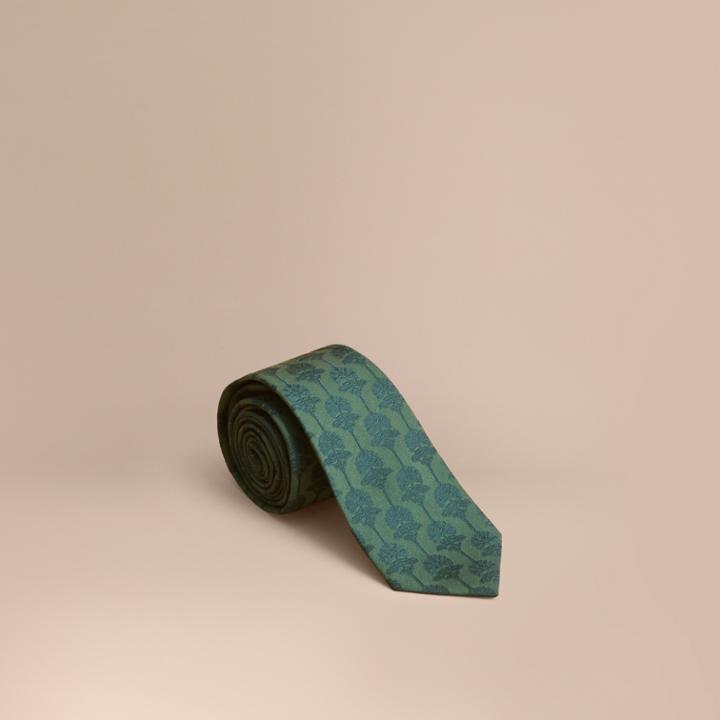 Burberry Burberry Slim Cut Floral Jacquard Silk Cotton Tie, Green