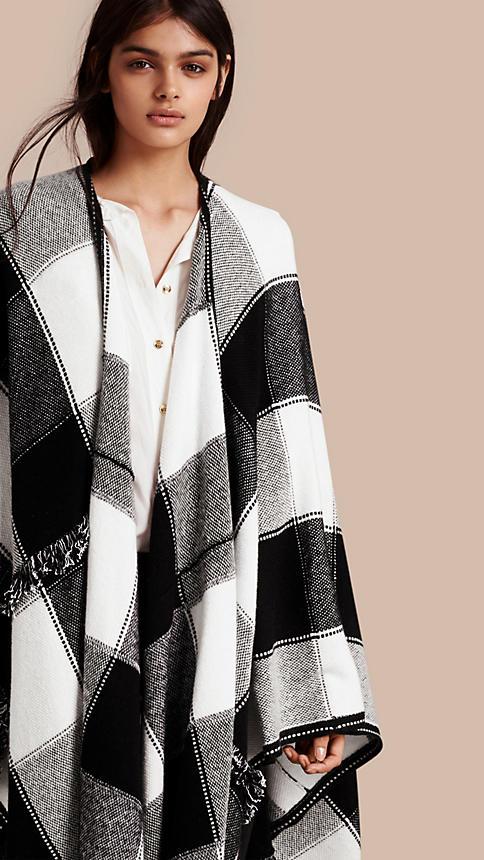 Burberry Check Wool Cashmere Cape With Fringing