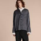 Burberry Burberry Pyjama Stripe Silk Cotton Collarless Shirt, Blue